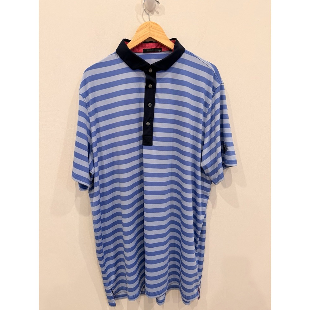 Greyson Trump Golf Men's‎ Polo Shirt XXL Blue Stripe Short Sleeve Performance